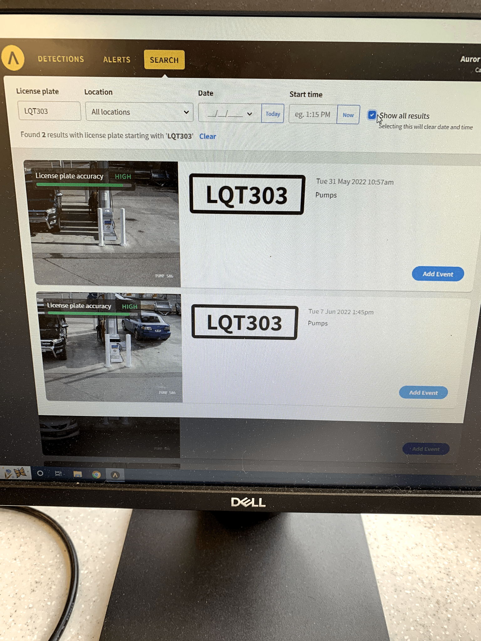 License Plate Recognition search interface